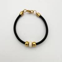 Leder-Perlen-Armband schwarz gold natur 20 cm Bild 7