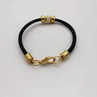 Leder-Perlen-Armband schwarz gold natur 20 cm Bild 8