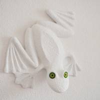 RAUFASERFROSCH, Frosch Skulptur, Frosch Plastik, Frosch Figur, Wandobjekt, Wanddeko, großer weißer Frosch, 3D Bild 1