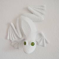 RAUFASERFROSCH, Frosch Skulptur, Frosch Plastik, Frosch Figur, Wandobjekt, Wanddeko, großer weißer Frosch, 3D Bild 2