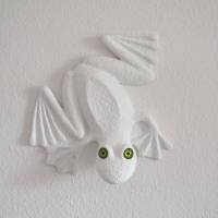 RAUFASERFROSCH, Frosch Skulptur, Frosch Plastik, Frosch Figur, Wandobjekt, Wanddeko, großer weißer Frosch, 3D Bild 3