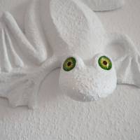 RAUFASERFROSCH, Frosch Skulptur, Frosch Plastik, Frosch Figur, Wandobjekt, Wanddeko, großer weißer Frosch, 3D Bild 5