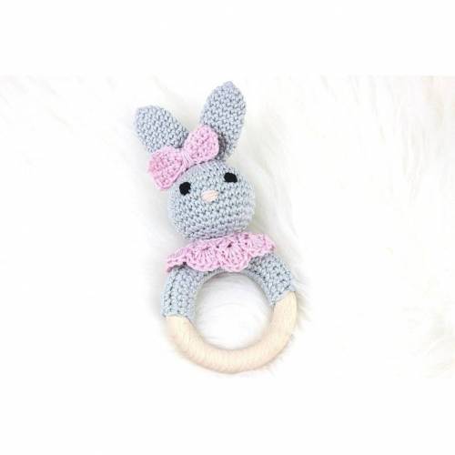 Babyrassel Beißring Greifling "Hase rosa" Ostern