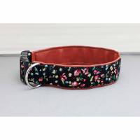 Hundehalsband mit kleinen Blümchen, schwarz und rosa, geblümt, mit Kunstleder in braun, shabby, vintage, geblümt, floral, Hund, Halsband Bild 1