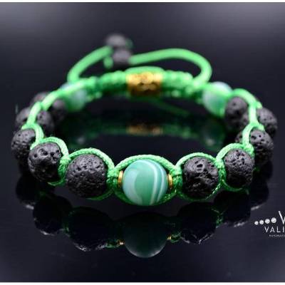 Herren Armband aus Edelsteinen Achat und Lavastein mit Knotenverschluss, Makramee Armband, 10 mm