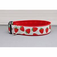 Hundehalsband mit Erdeeren, rot und weiß, Obst, mit Kunstleder in rot, Natur, Sommer, Hund, Halsband Bild 1