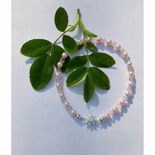 Perlenarmband in rose´mit Edelweiß aus 925 Silber
