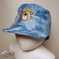 Baby Kinder coole Sonnenkappe Mütze, aus Jeansjersey im Batiklook, für Kopfumfang 42-44, mit Bärenprinz! Bild 1