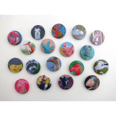 Kunzt am Kragen, Buttons 5 aus 18, Anstecker, Kunstmotive, 5 Motive zum Aussuchen, Brosche, Button, Pin, 10 Pins, Froschpin, Frosch Button