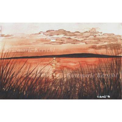 Aquarellbild Sonnenuntergang am See handgemaltes Original 24 x 36 cm Querformat