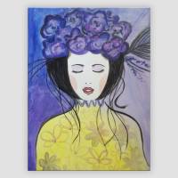 Blumenmädchen lila handgemalt - Einzelstück, 40x30cm Bild 1