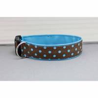 Hundehalsband mit Punkten, braun und türkis, gepunktet, mit Kunstleder in hellblau, Polka Dors, Tupfen, modern, Hund, Halsband Bild 1