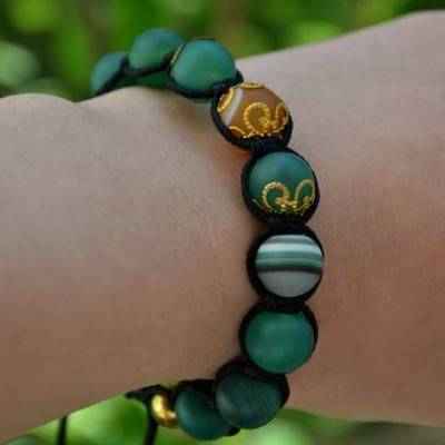 Damen Armband aus Edelsteinen Achat und Hämatit mit Knotenverschluss, Makramee Armband, 10 mm