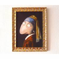 Die Fröschin mit dem Perlenohrring, Leinwanddruck, Vermeer, Mädchen mit dem Perlenohrring, Goldrahmen, Barock, Frosch, Frosch Bild Bild 1