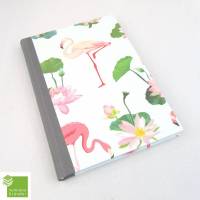 Notizbuch, DIN A5, Flamingo, rosa pink grau, handgefertigt, 100 Blatt Bild 1
