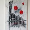Abstrakte Malerei Acryl Bild Schwarz/Weiß mit Rot Acrylbild Malen Leinwand Kunstbild Gemälde Bild 3