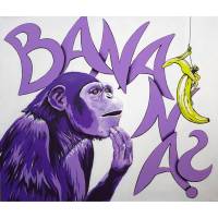 Bananenfrosch, Graffiti Bild, Street Art, Affe Bild, Schimpanse, Frosch Bild, Bananen Bild, witziges Bild, Geschenk Einweihung Bild 1