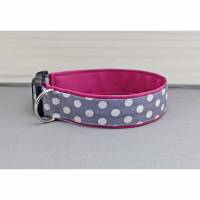 Hundehalsband mit Punkten, grau und weiß, mit Kunstleder in pink, gepunktet, Polka Dots, verspielt, Hund, Halsband Bild 1