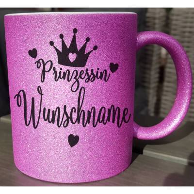Prinzessin Tasse mit Name Personalisiert, Mädchen Geschenk, Namenstasse, Glitzertasse Pink, Geschenk Tochter, Nichte, Patenkind, Freundin