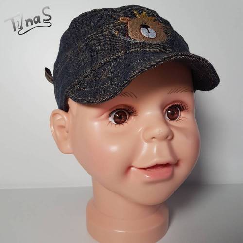 Baby Kinder coole Sonnenkappe Mütze, aus weichem Jeans mit Bärenprinz Stickerei, für Kopfumfang 46-48