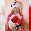 Willkommensgeschenk Baby Kleinkind Mütze und Schal gestrickt Rot- Weiß- Farben- MIX gehäkelte Blüten- und Blattapplikationen Bild 7