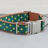 Hundehalsband mit Punkten, grün und gold faben, Gurtband in braun, gepunktet, Halsband, Hund, Haustier Bild 2