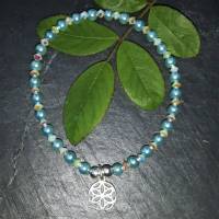 Hellblaues Perlenarmband mit Mandala-Anhänger aus 925 Silber Bild 5