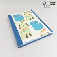 Notizbuch, Hund Katze, 100 Blatt, fadengeheftet, handgefertigt, DIN A5, blau Bild 1