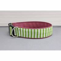 Hundehalsband mit Streifen, geometrisch, hellgrün und weiß, Gitter, mit Kunstleder in altrosa, gestreift, modern, Hund, Halsband Bild 1