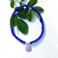 Cateye-Perlenarmband in blau mit Mandala Anhänger aus 925 Silber Bild 1