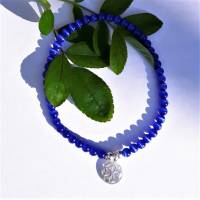 Cateye-Perlenarmband in blau mit Mandala Anhänger aus 925 Silber Bild 2