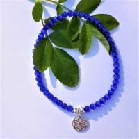 Cateye-Perlenarmband in blau mit Mandala Anhänger aus 925 Silber Bild 4
