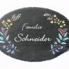 Schiefertürschild oval handbemalt Blumenranke pastell Wunschname personalisiert, Familienschild Schiefer Bild 2