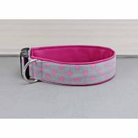 Hundehalsband mit Punkten, rosa und grau, gepunktet, mit Kunstleder in pink, Polka Dots, Tupfen, modern, trendy, Hund, Halsband Bild 1
