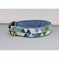 Hundehalsband mit Dreiecken, grün, blau und weiß, geometrisch, mit Kunstleder in rauchblau, Muster, modern, Hund, Halsband Bild 1