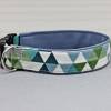 Hundehalsband mit Dreiecken, grün, blau und weiß, geometrisch, mit Kunstleder in rauchblau, Muster, modern, Hund, Halsband Bild 2