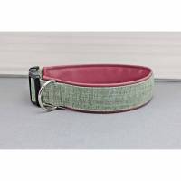 Hundehalsband in grün, mit Kunstleder in altrosa, meliert, rosa, olivgrün, lindgrün, modern, Hund, Halsband Bild 1