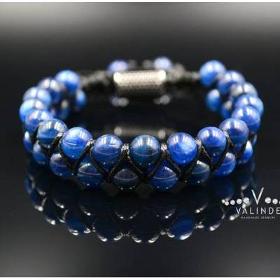 Herren Armband aus Edelsteinen Kyanit Grade AA LIMITED EDITION, Makramee Armband, 8 mm