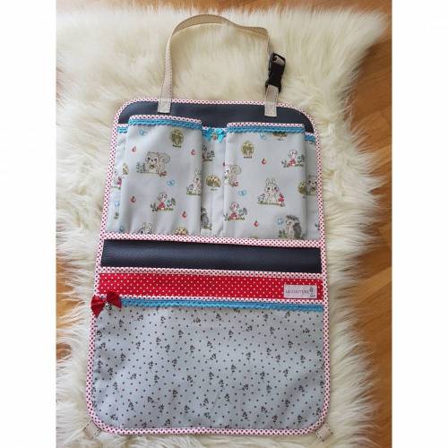 Autoutensilo Organizer Aufbewahrung mit praktischen Fächern Mädchen Baby Kinder  Motiv Häschen / Igel