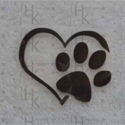 Bügelbild - Herz mit Pfote / Tatze - viele mögliche Farben