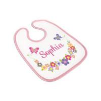 Lätzchen rosa, Babylätzchen Mädchen mit Namen, Motiv Blumen & Schmetterlinge Bild 1