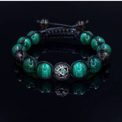 Herren Armband aus Edelsteinen Malachit Achat Rauchquarz 925 Silber, Geschenk für Mann, LIMITED EDITION, 10 mm