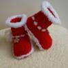 Babyschuhe, Winterstiefel, Weihnachtsstiefel, Handarbeit gestrickt Polyacryl rot -weiß Bild 4