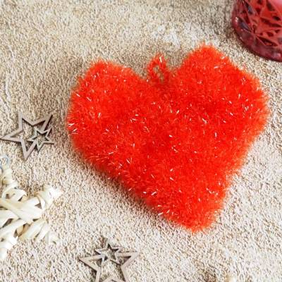 Peelingschwamm Herz in rot von Hand gestrickt Badeschwamm Massageschwamm Spülschwamm