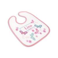 Lätzchen rosa, Babylätzchen Mädchen mit Namen, Motiv Schmetterlinge Bild 1