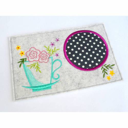 Stickdatei Untersetzer Blumentasse 13x18cm und 13x20cm