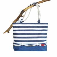 handgefertigte maritime Shopper-Tasche  "Annelie" -mit viel Stauraum * Jeans-Upcycling * Einkaufstasche * Urlau Bild 3