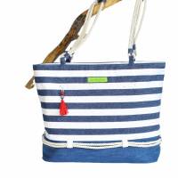 handgefertigte maritime Shopper-Tasche  "Annelie" -mit viel Stauraum * Jeans-Upcycling * Einkaufstasche * Urlau Bild 4