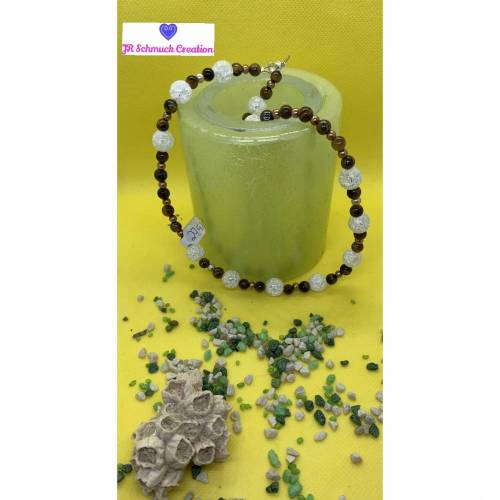 Edelsteinkette aus Bergkristall, Tigerauge und Renaissance Perlen