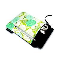 Tablet Hülle 7 / 8 Zoll Extrafach Tasche Reißverschluss Handarbeit Blumen grün weiß Bild 1